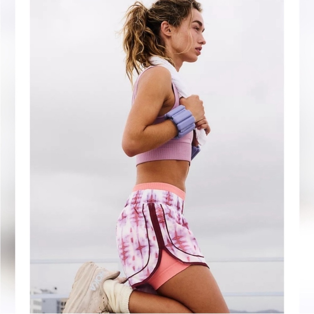 Free People Movement Varsity Blues Pink and White Printed Shorts -Sand Storm - Picture 7 of 15